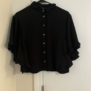 Black sheer cropped button down